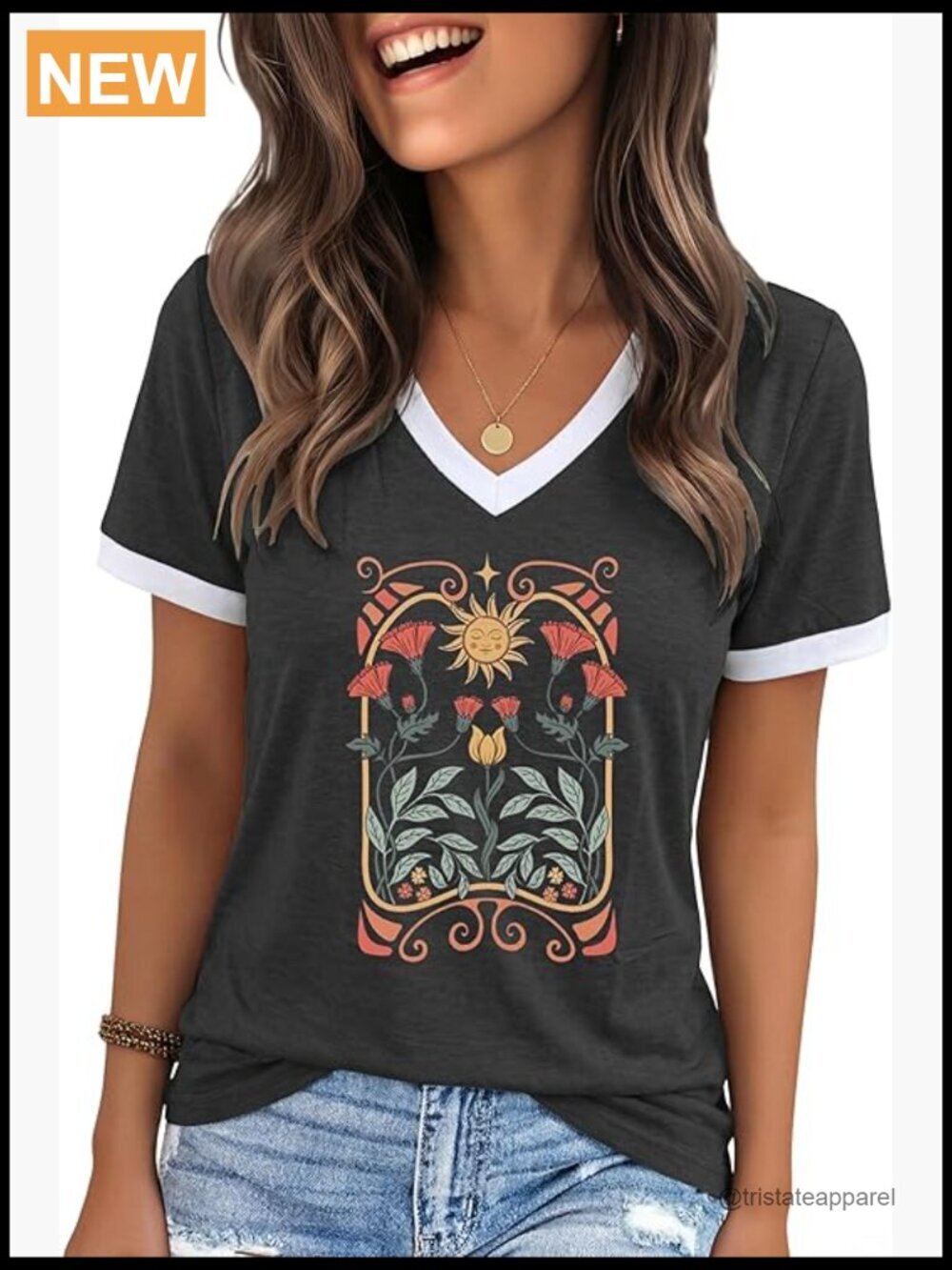 Vintage Funny Graphic Tee Loose Fit Short Sleeve V-Neck Top